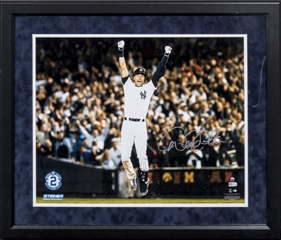 Derek Jeter Autographed 16x20 Celebration Photograph In Framed Display (MLB Authenticated & Steiner)